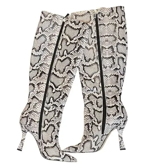 6 Gianni Bini Lennoxe Snake Print Leather Tall Boots White Women’s NWT - Picture 7 of 8